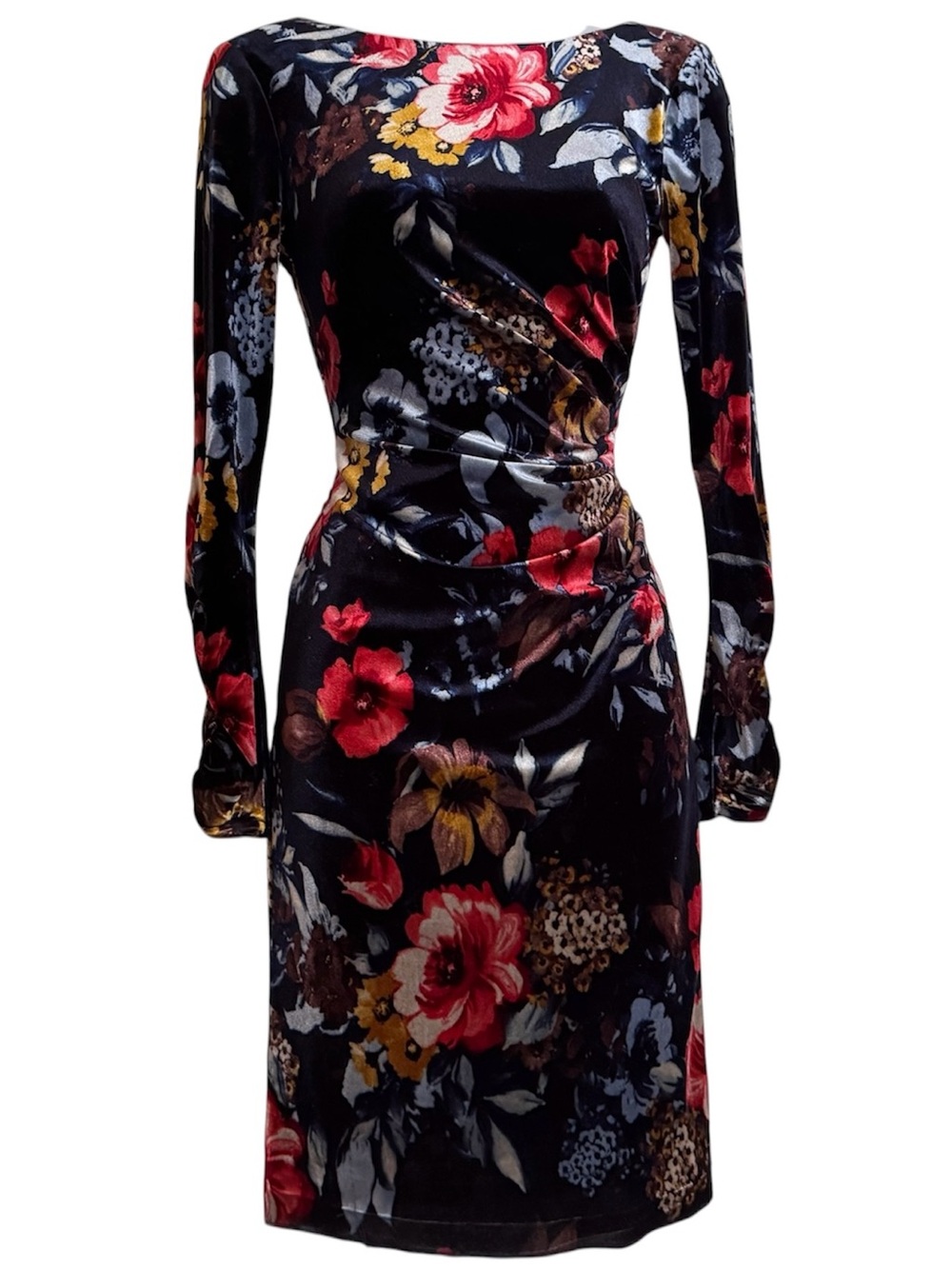 Vince Camuto Long Sleeve Floral Velvet Cocktail Mini Dress Size 2
